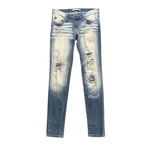 KanCan Jeans Women 27 Low Rise Skinny Stretch Classic Acid Wash Distressed Denim